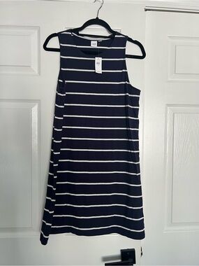 GAP Navy and White Sleeveless Striped Shift Dress